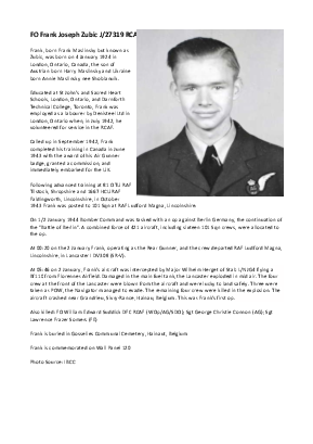 A preview of a PDF biography for Zubic, Frank Joseph